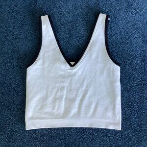 White Ribbed Fabletic Sports With Black Trim - No Size